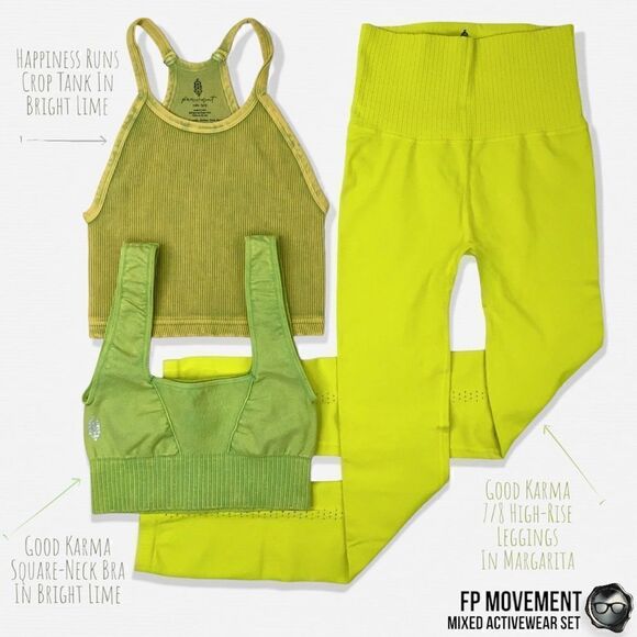 FP MOVEMENT ACTIVEWEAR SET: GOOD KARMA SQUARE NECK BRA + LEGGINGS + HR CROP TANK - Picture 2 of 16